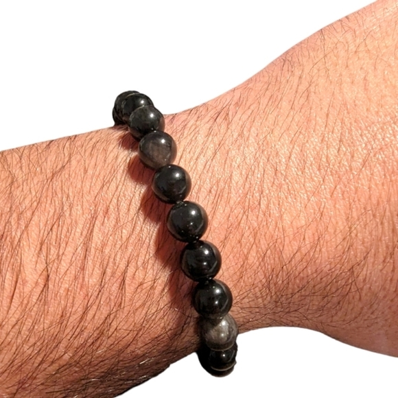Silver Obsidian Bracelet - 8mm Unisex - Picture 3 of 3